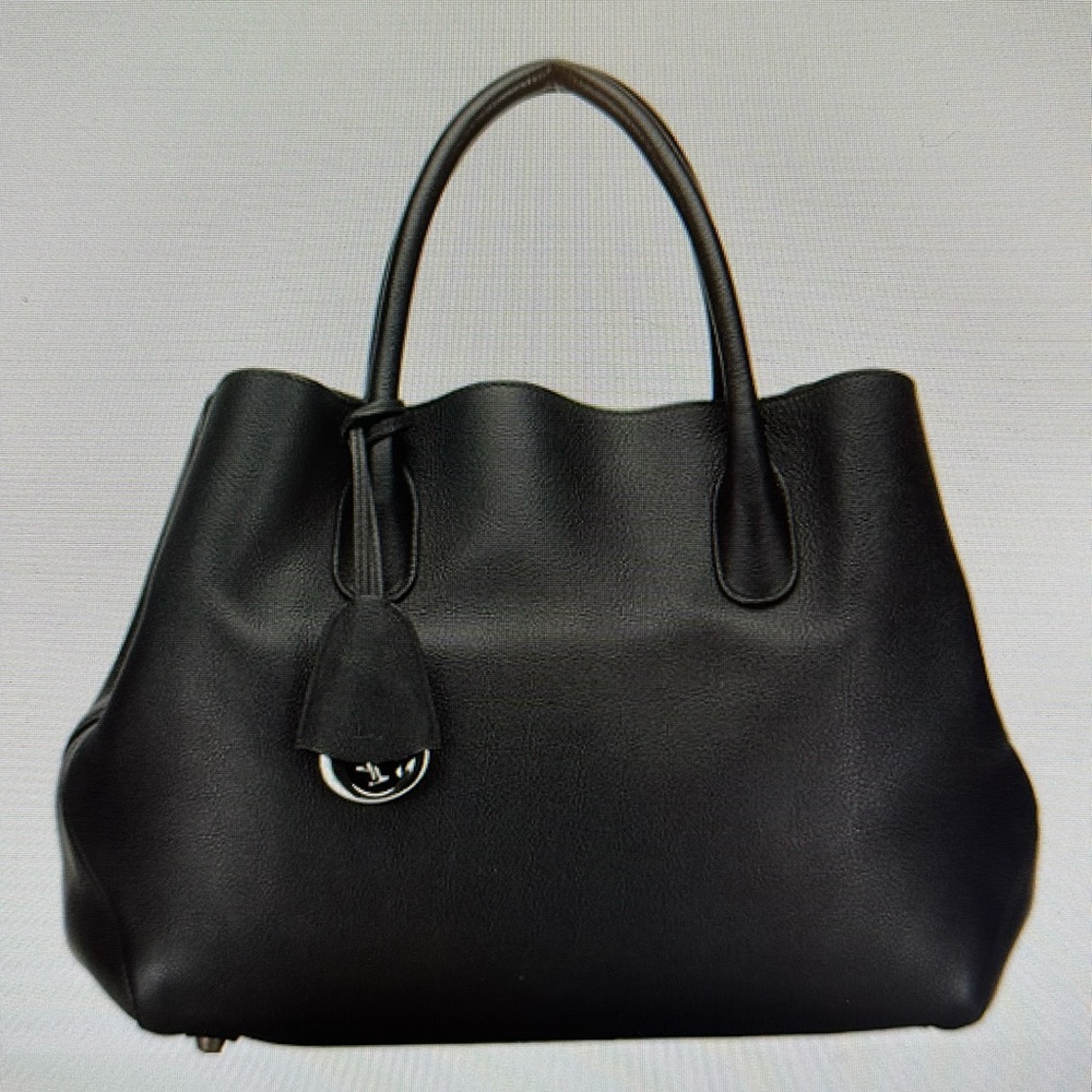 Dior Charm Open Bar Handbag Tote Bag Black Leather